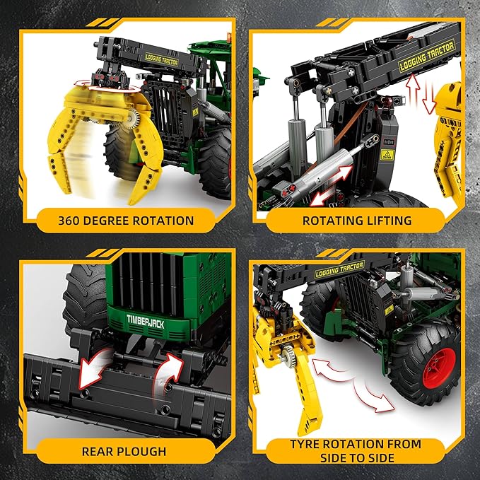 Technic Skidder Tractors Toys Blocks,2.4G RC Skidder Tractors MOC Building Set for Adults, Men,Collectible Home Decor