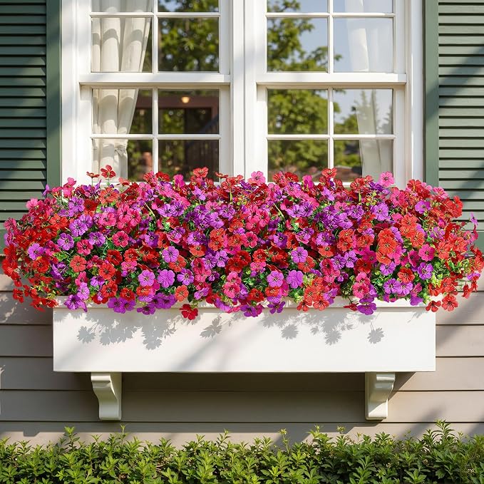 Alupssuc 48 Bundles Artificial Daisy Flowers UV Resistant for Outdoor Decor | Silk & Plastic, Spring Faux Plants Greenery, Bendable Stems, for Porch Patio Hanging Window Planter Yard Outside, 3 Colors