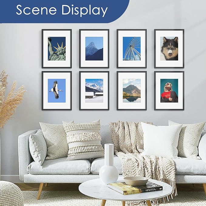 12x16 Picture Frame Set of 6, Wall Mounting Display, Black | Display 8.5x11 with Mat or 12x16 Without Mat, Horizontal or Vertical, Gallery Wall Frame Set for Wedding & Room & Home Decor