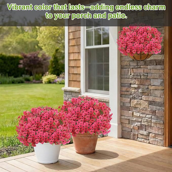 13 Bundles Artificial Flowers for Outdoors Summer Decoration | Silk Realistic UV Resistant Fake Plants Faux Flowers for Outside Planter Porch Yard Patio Garden Home Indoor, Rose