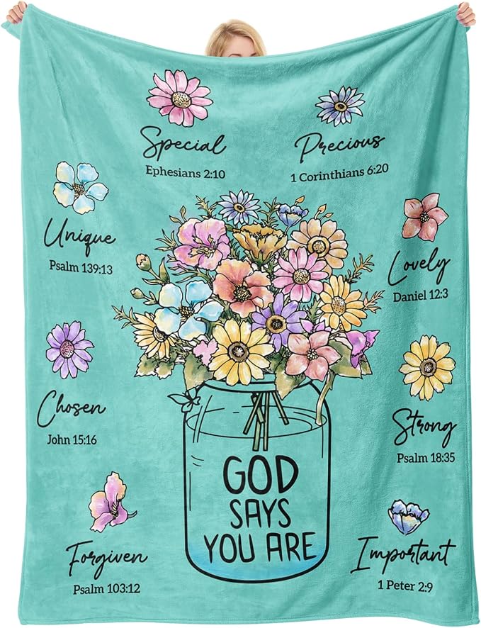 Christian Birthday Gifts for Women, Religious Gifts for Women | Aqua Christian Blanket 60''x 50'', Birthday Gifts for Women, Baptism Confirmation Spiritual Gifts for Girls Daughter Mom