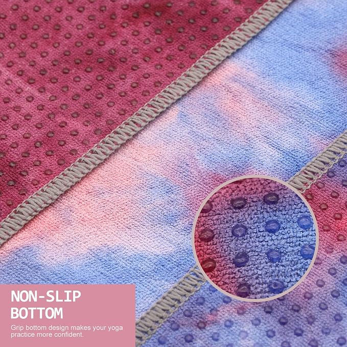 Eunzel Yoga Towel,Hot Yoga Mat Towel with Grip Dots Sweat Absorbent Non-Slip for Hot Yoga, Pilates and Workout 24" x72", Red & Blue