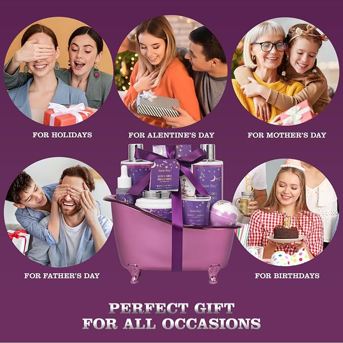 Spa Gift Basket Bath Spa Kit Spa Gifts for Women, Bath and Body Baskets Set | 10pc Self Care Kit Lavender Scent Birthday Gifts Skin Care Set, Christmas Gifts, Beauty kits Bridal Shower Self-care Home Spa