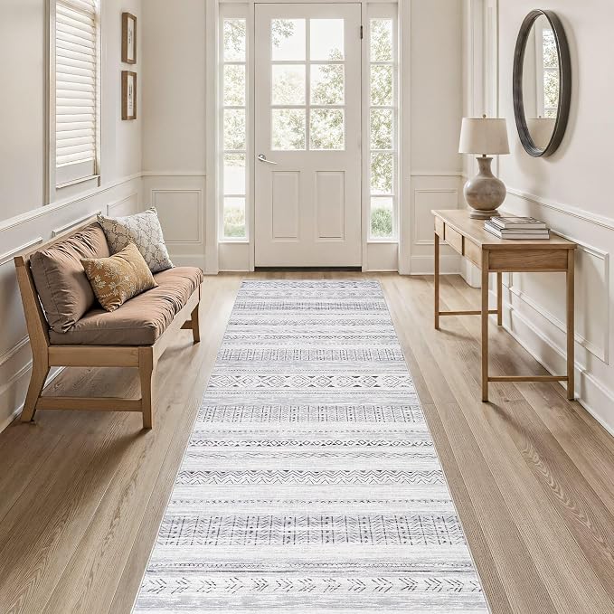 cotiled Hallway 3x12 Runner Rugs: Washable Boho Rugs with Non Slip Backing Large Soft Indoor Stain Resistant Carpet for Living Room Bedroom Farmhouse Dining Room Lightweight Home Decor Dark Grey