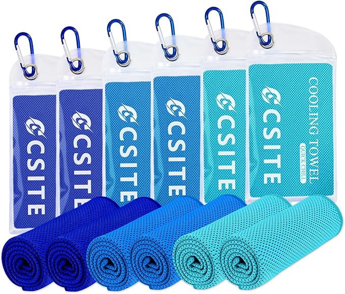 CSITE 6 Pack Cooling Towels (47"x12") for Neck and Face, Ice Towel for Hot Weather, Soft Breathable Chilly Gym Towels, Microfiber Towel for Work Out, Yoga, Running, Camping & More Activities