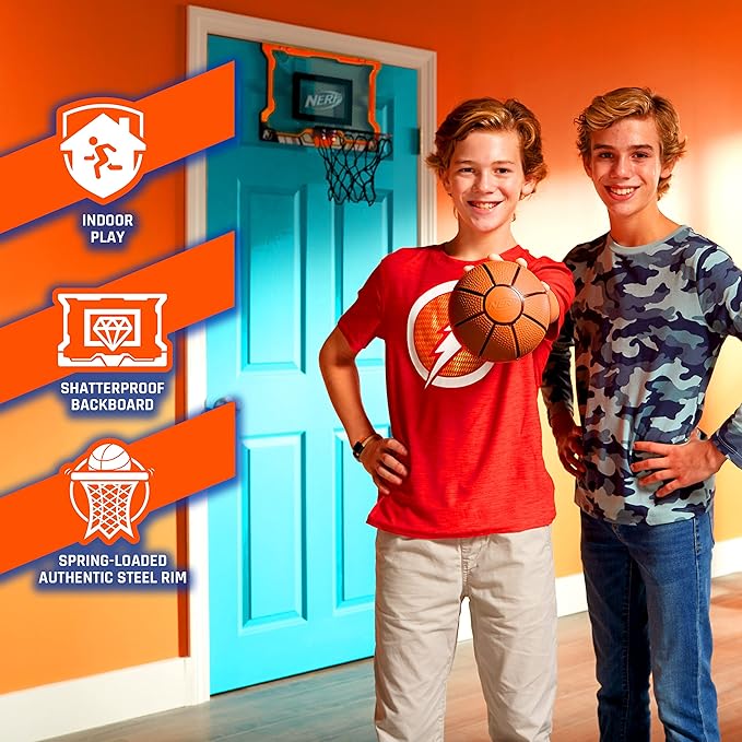 NERF Basketball Hoop Set - Pro Hoop Mini Hoop Set with Mini NERF Basketball - Steel Rim Great for Dunking