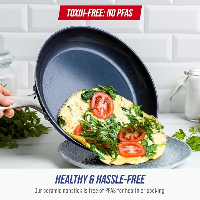 Blue Diamond 12" Diamond Infused Ceramic Nonstick Frying Pan Skillet, Blue | PFAS-Free Ceramic Nonstick, Dishwasher & Oven Safe, Stay Cool Handle, Durable Metal Utensil Safe, Egg & Omelet Pan