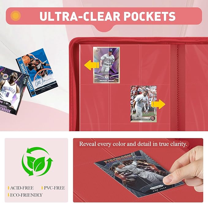 Trading Card Binder 9 Pocket, 360 Pockets Double-Sided Card Album, Premium PU Leather Zipper Card Holder for MTG, TCG, Sports & Game Cards, Must-Have for Collectors（Red）