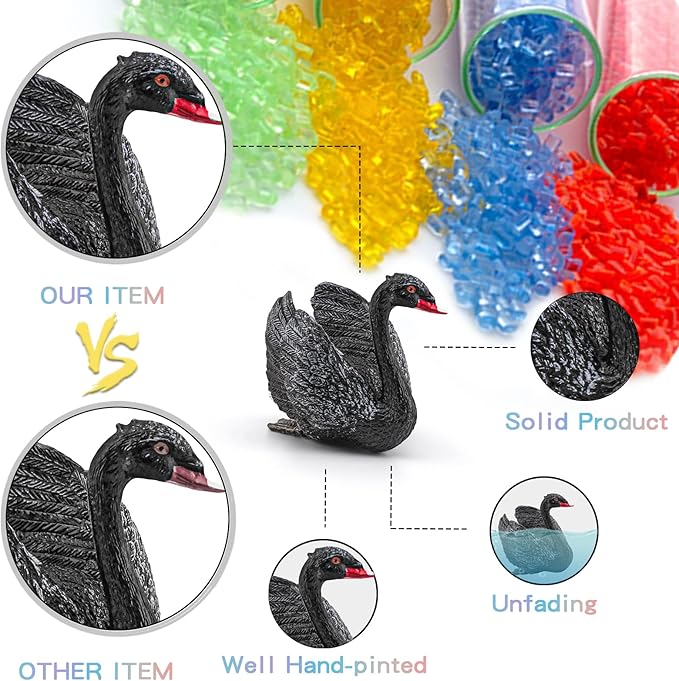 LC JoyCre 4PCS Black Swan Figurine Swan Toy Deer Figurine Animal Figure for Toddlers Preschool Animals Figures Eduactional Project Diorama Model Toy for Kids 3 4 5 6