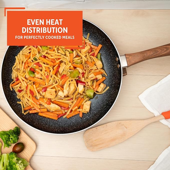 IMUSA 12 Inch Madera Aluminum Speckled Black Ceramic Fry Pan | Ideal for Searing and Sautéing, Great for Family Meals