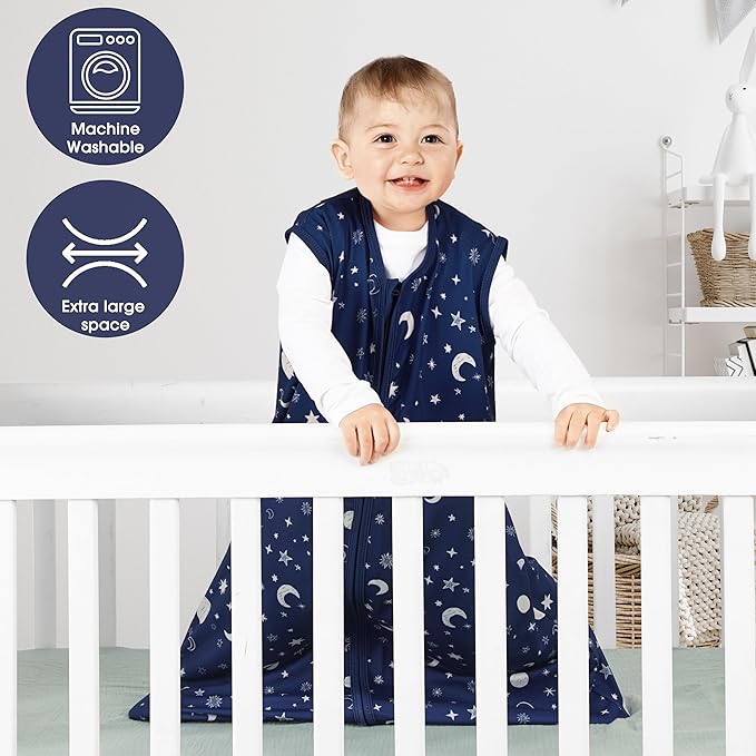 BSTOPPT 3 Pack Baby Sleep Sack 0-6 Months 100% Rayon Cotton Baby Sleeping Bag 2-Way Zipper Toddler Wearable Blankets Comfy Stretchy Lightweight TOG 0.3 （Purple&Clouds&Starry Sky）