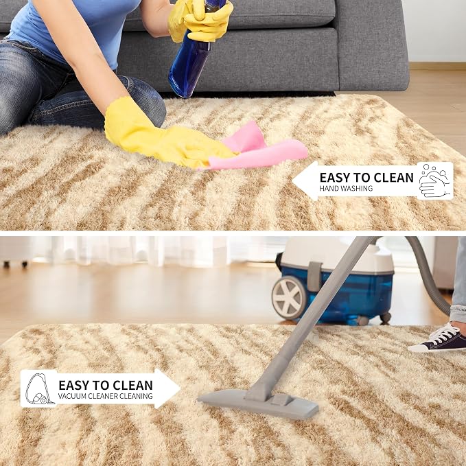 Tepook Fluffy Large Rugs for Living Room, Area Rug 6x9 Soft Carpet for Bedroom, Modern Shaggy Rug for Kids Boys Girls, Plush Indoor Nursery Home Decor Rug with Non-Slip Bottom, Beige Brown