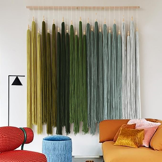 Macrame Wall Hanging Large Geometric Handmade Beaded Tassel Decor 39"W*45"L | Modern Home Decor, Entryway Wall Art, Boho Style, Living Room Accent, Bedroom Decor, Office Decoration, Handmade Craft