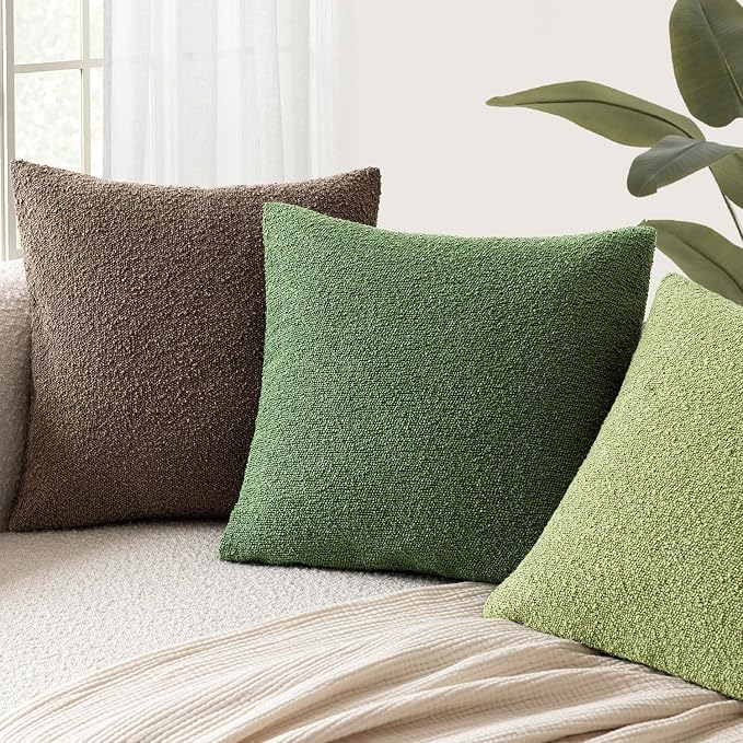 Foindtower Pack of 2 Textured Boucle Throw Pillow Covers Accent Solid Decorative Lumbar Pillow Cases Cozy Couch Cushion Case for Chair Sofa Bedroom Living Room Home Decor 12x20 Inch Forest Green