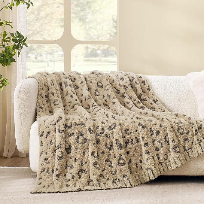 Snuggle Sac Leopard Luxury Faux Fur Throw Blanket for Couch,Ultra Soft Cozy Plush Fluffy Blanket for Sofa Bedroom Living Room,Brown Leopard,50x60 inches