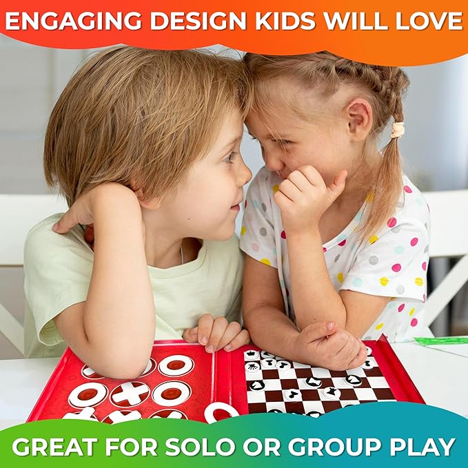 QUOKKA Magnet Game for Kids 3-5 - 3 in 1 Chess&Checkers&TicTacToe Game Kids Ages 4-8 - Travel I Road Trip I Plane I Car Ride - Magnetic Toddler Travel Toys