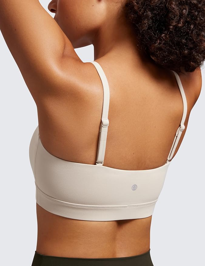 CRZ YOGA Butterluxe Womens Adjustable Spaghetti Thin Strap Sports Bra - Padded Wireless Square Neck Workout Yoga Clothes