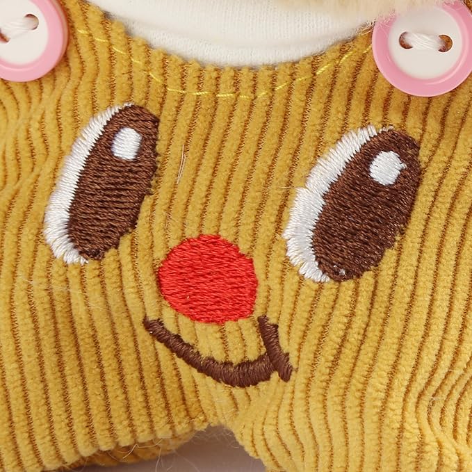 3-Piece Doll Clothes for Labubu & 17cm Dolls – Stylish Fisherman Hat Set, Kawaii Doll Outfits with Accessories for Collectors or Display - Yellow Smiley (No Dolls)