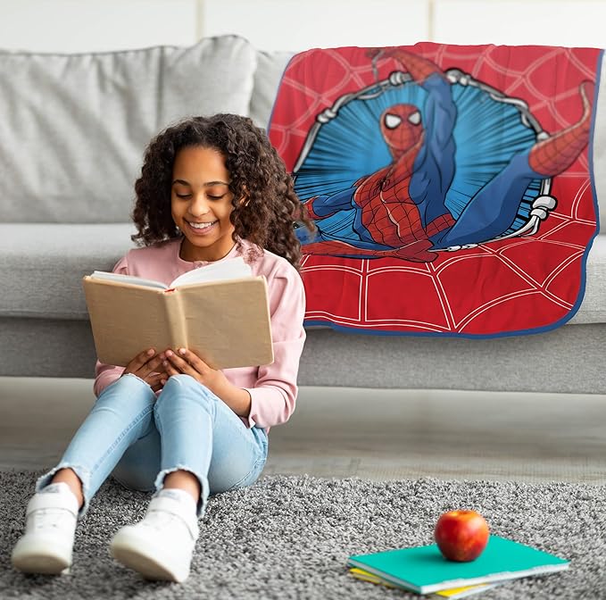 Jay Franco Kids Plush Throw Blanket – Soft & Cozy Fleece Throw for Bedroom & Couch Décor, Official Licensed Product, Red - Spiderman, 46x60 - Throw Blanket