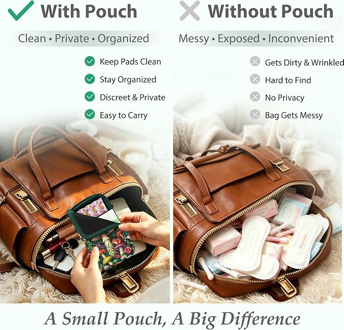 KJQJLY 2 Pack Portable Tampon Organizer Bag Tampon Holder & Storage Case with Zipper for Travel, Discreet Period Bag for Purse, Waterproof Feminine Products Pouch for Women (Cats & Squirrels)