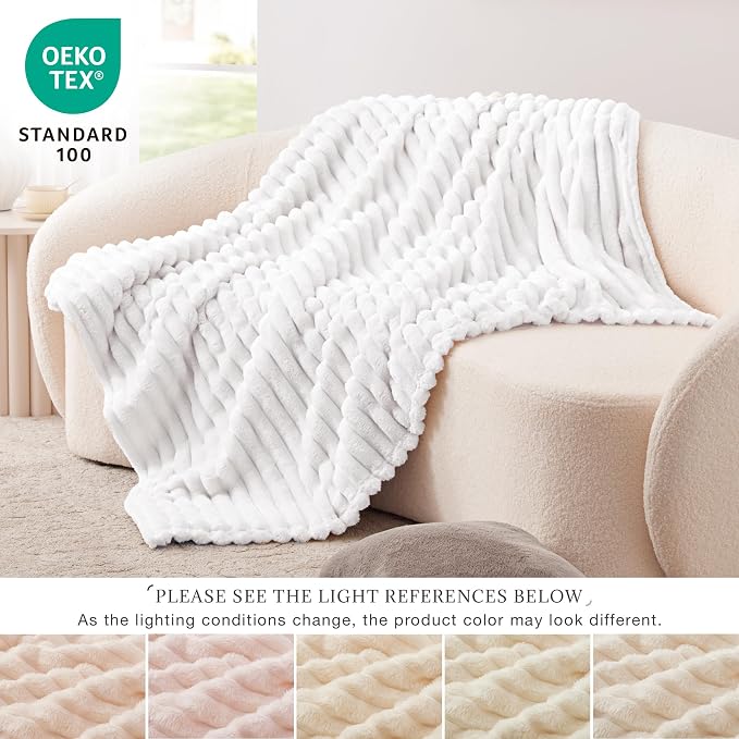 EXQ Home Gentle Soft Fleece Throw Blanket – Cozy Lightweight Blanket for Couch Bed – All-Season Warm Fuzzy Flannel Blanket for Women Mom Her – Gifts for Birthday(50"x60",White)