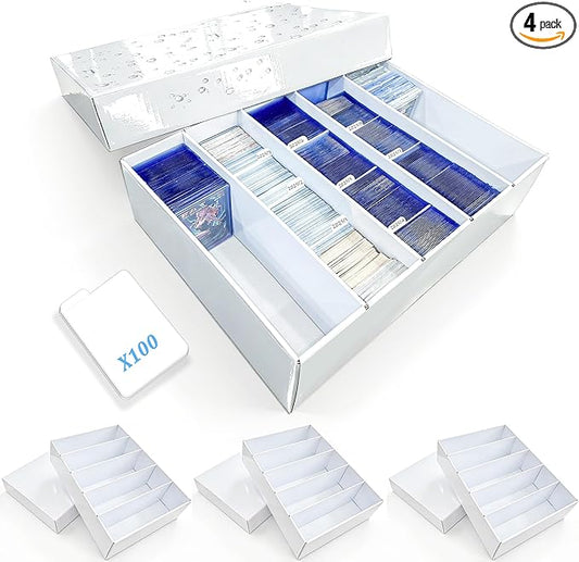 4-PACK Trading Card Storage Box -5 Row 5000ct TCG Corrugated Cardboard Storage Box, 3000ct Sports Card Box, Bulk Card Storage with Divider for MTG, Unsleeved, Toploader, Magnetic Holder