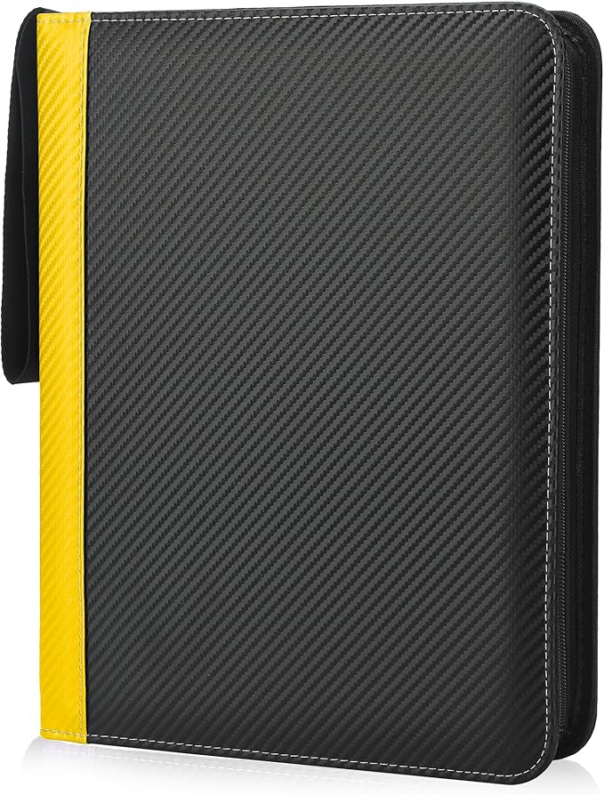 9 Pockets Trading Card Binder with Sleeves Card Organizer, 900 Double Sided Pocket PU Card Collection Binder, Baseball Binder,for Sports Card, MTG, TCG Yugioh Card (Yellow)