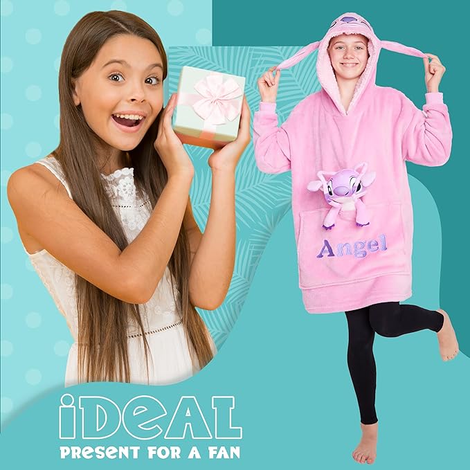 Disney Blanket Hoodie with Plushie and 3D Ears Wearable Comfy Oversized Sweatshirt Sherpa Fleece Blanket Gifts for Kids