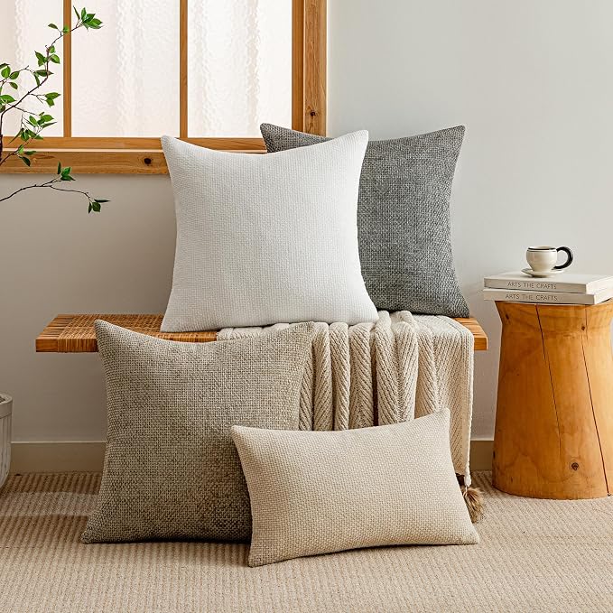 a moment Christmas White Chenille Throw Pillow Covers 20x20 Inch Pack of 2 Modern Decorative Throw Pillow Covers Farmhouse Cross Covers Home Decor for Sofa Bedroom Living Room