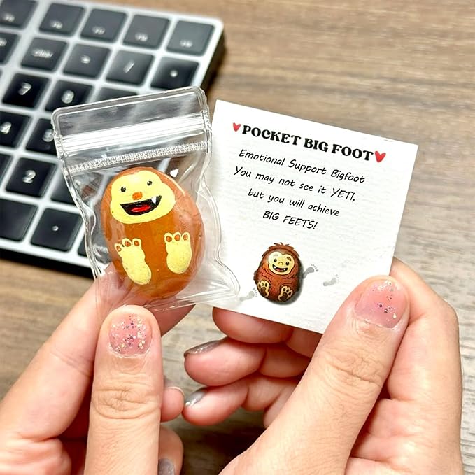 Pocket Bigfoot Pebble – Emotional Support Pocket Hug Gift – Reeses Gift Idea, Accessories & Decor – Funny Encouragement Stone for Anxiety Relief, Friends, Coworkers, Teens, Boyfriend, Girlfriend, Couples (Big foot Hug)