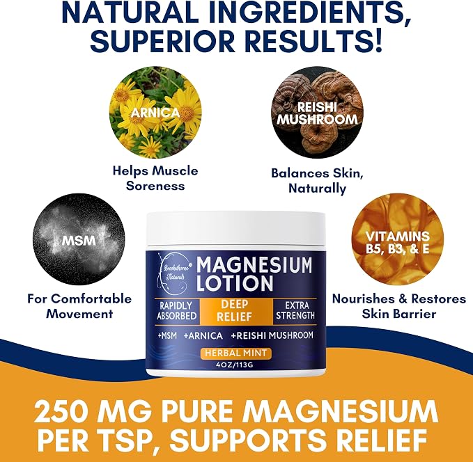Relief Arnica Massage Oil & Magnesium Cream Set by Brookethorne Naturals – Deep Relief for Sore Muscles, Joints & Massage Therapy – Topical Magnesium Lotion + Arnica Body Oil – 2 Pack