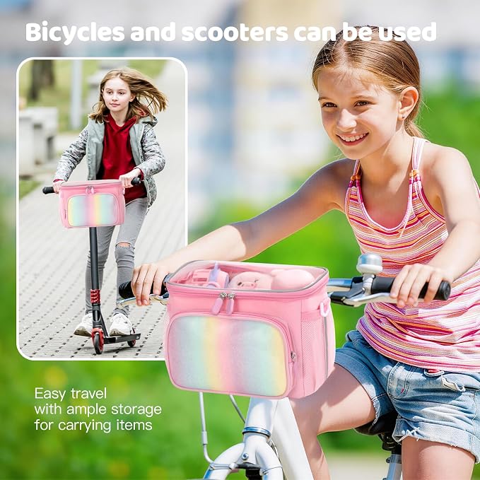 Kids Bike Basket, Front Frame Handlebar Bag for Toddler Scooter Tricycle Bicycle, Cute Small Fabric Bicycle Basket for Boys & Girls,
