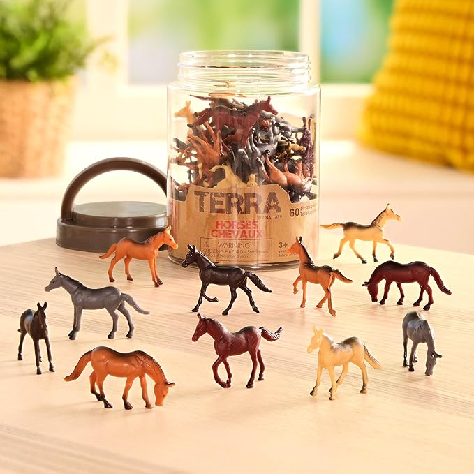 Terra by Battat – 60 Pieces Wild Horses Tube – Miniature Realistic Horse Toys – Plastic Animal Figurines for Kids Toddlers – Playset 3+ Years