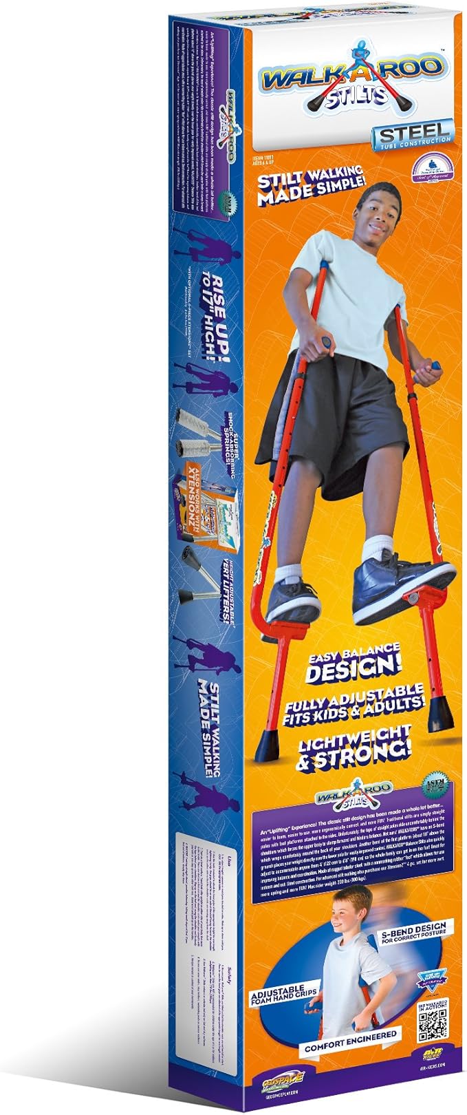 Geospace Adjustable Walkaroo Steel Stilts for Kids - Indoor/Outdoor Play, Exercise, Steel Stilts for Adults- Up to 220 lbs, Height Adjustable Walking Stilts, Kids Stilts -Red