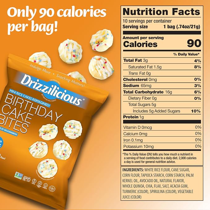 Drizzilicious Mini Rice Cakes Variety Pack- Rice Crisps, Healthy Snack for Adults and Kids, Flavored Rice Cakes, Vegan, Gluten Free Snack, Allergen Free, Only 90 Calories Per Bag- 0.74 oz (Pack of 12)
