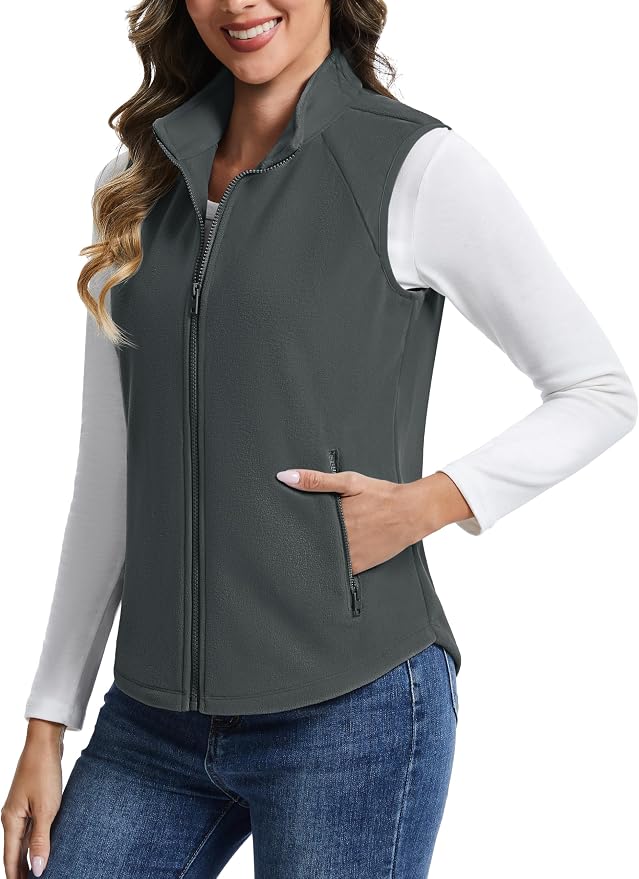TACVASEN Women Polar Fleece Zip Up Vest with Pockets Lightweight Outerwear | Warm Thermal Sleeveless Jacket Suitable for Hiking Camping Travelling in Cool Autumn and Winter Weather
