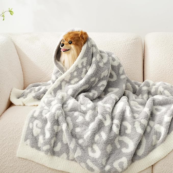 Snuggle Sac Leopard Throw Blanket for Couch Bed Sofa 50x70 inches, Reversible Grey Leopard Oversized Throw XL Ultra Soft Cozy Blankets for Women Mothers Birthday Gifts