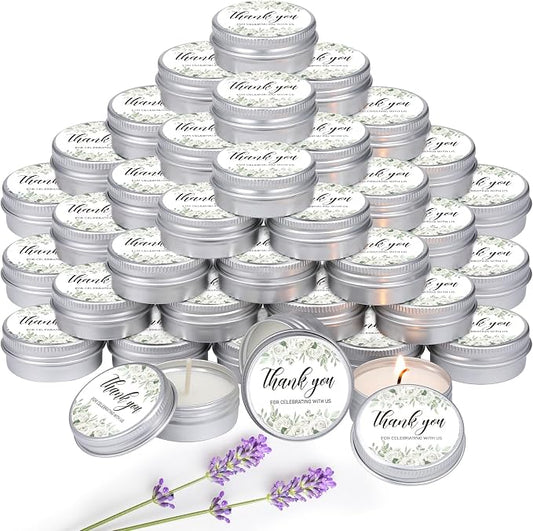 MTLEE 50 Pcs Wedding Candles Gift Favors for Guests 1 Oz Lavender Scented Soy Wax Aromatherapy Candle Favors for Bridal Shower Rustic Wedding Party Guests(Green Leaves)