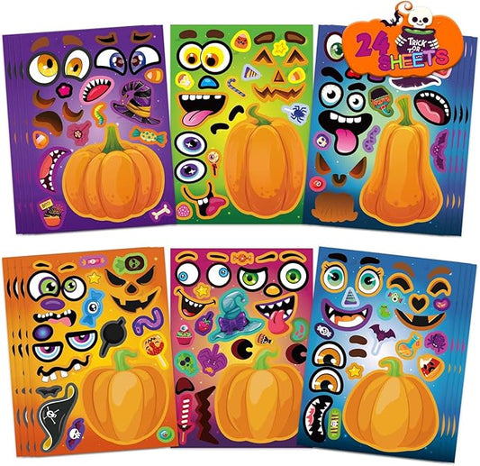 Halloween Stickers for Kids 24 Sheets Make a Pumpkin Face Stickers Pumpkin Decorating Sticker, Halloween Party Games, Make Your Own Sticker Fall Autumn Thanksgiving Party Favors Crafts
