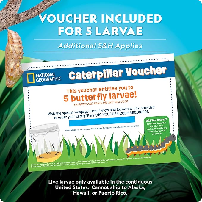 National Geographic Ultimate Butterfly Growing Kit – Build a Habitat & Watch Caterpillars Transform, Includes Live Caterpillar Voucher, Cage, Feeder, Glow-in-The-Dark Figures, Hands-On Activities