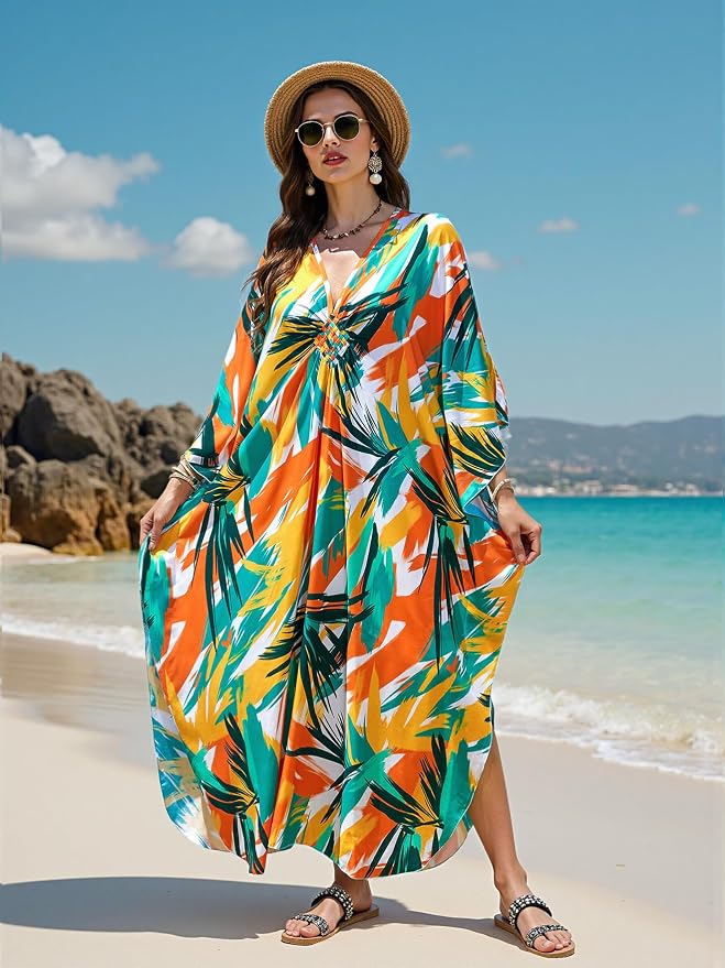 Mumu Dresses for Women Plus Size, Bohemian Kaftan Beach Cover Up Long Maxi Nightgown Soft Loungewear