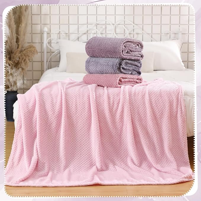 Newwiee 4 Pcs Flanne Fleece Throw Blanket for Bed Couch Large 3D Waffle Textured Soft Blanket Winter Warm Lightweight No Shedding No Pilling Decorative Throw, 50x60 Inch(Gradient Purple)
