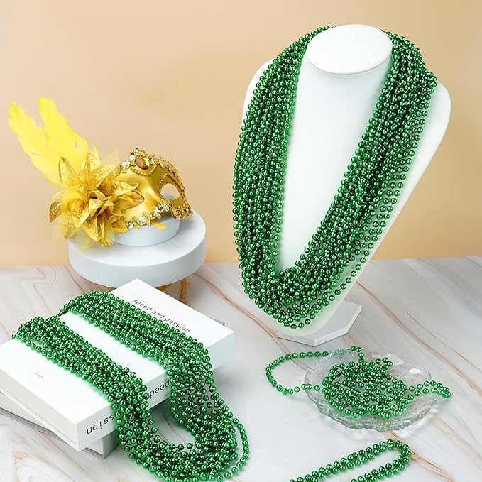 YAXINRUI 120 PCS St. Patricks Day Necklaces, Green Mardi Gras Christmas Bead Necklaces, 33" St. Patrick's Day Green Beads St. Patricks Day Accessories for Mardi Gras, St. Patricks Day Party Favors