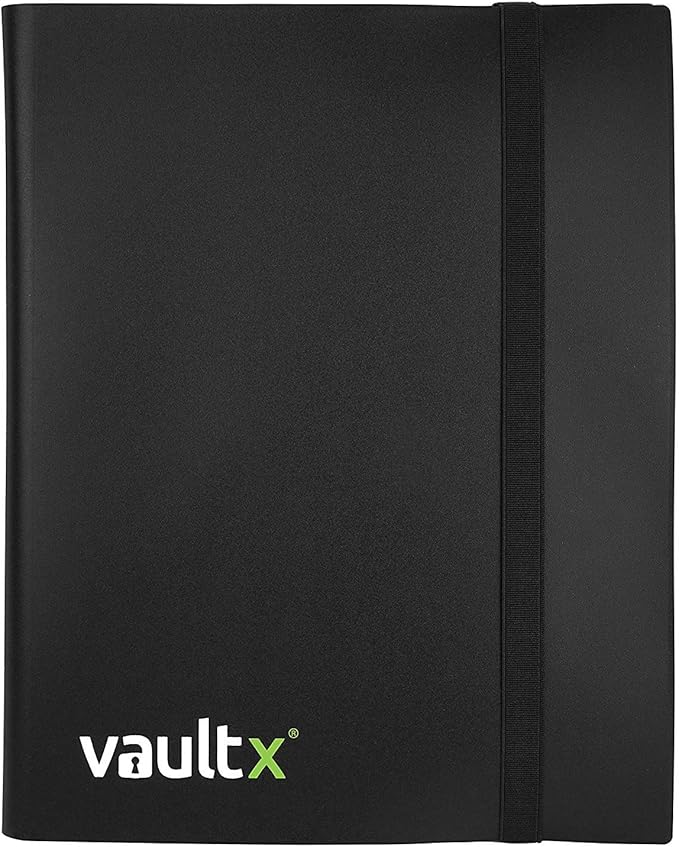 Vault X 9 Pocket Standard Strap Binder, Holds 360 Trading Cards in 20 Side-Loading Pages (Black)