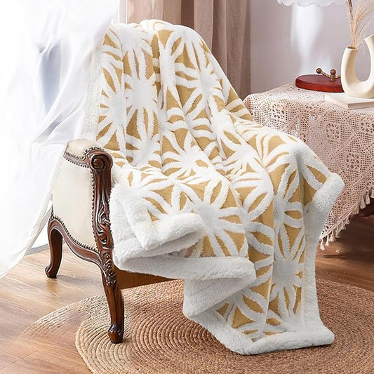 LOMAO Sherpa Fleece Blanket Gifts for Mom Dad Cozy Soft Throw Blanket for Women Men Birthday Gifts Dual Sided Couch Sofa Bed Blanket (Yellow, 60''x80'')