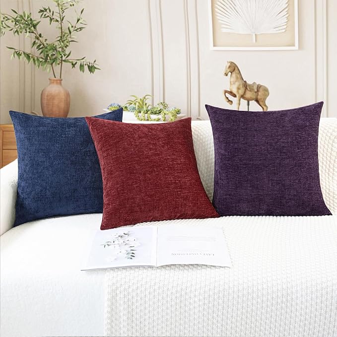 CaliTime Decorative Couch Throw Pillow Covers 26 X 26 Inches Plum Purple | Pack of 2, Cozy Chenille Cushion Cases for Sofa Bed Living Room Farmhouse Home