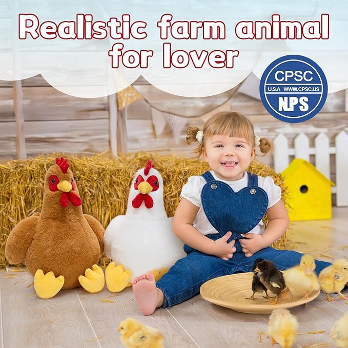 Tezituor 4 Pcs Large Chicken Stuffed Animals Set, 12 Inch Realistic Big Stuffed Chick Plush Toy for Party Decoration, Cute Hen Chicken Plush Bulk for Boys Girls