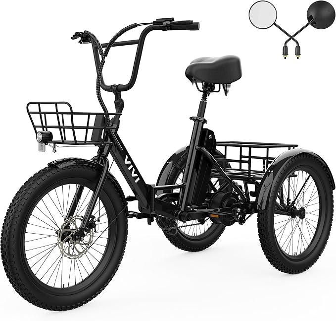 Vivi T01 20" x2.6 Fat Tire Electric Tricycle for Adults, 750W Peak 20'' Folding 3 Wheels Electric Bike, 95% Pre-Assembled, Speed Differential, 15.5MPH Eletric Trike with Bracket
