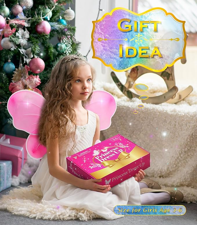 Kids Princess Dress Up Clothes for Little Girls, BIBUTY Pretend Play & Dress Up Princess Costume Set with Princess Shoes Tutu Fairy Wing for Little Girls, Princess Toy Gift for 3-6 Toddler Little Girl