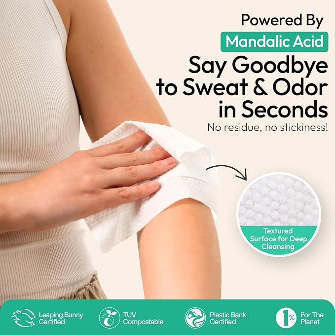 FOMIN Acidified Deodorant Wipes For Women - 30 Count - Coastal Breeze – Hypoallergenic, pH Balanced Whole Body Wipe - Plastic-Free, Exfoliating & Advanced Odor Control Underarm Body Wipes